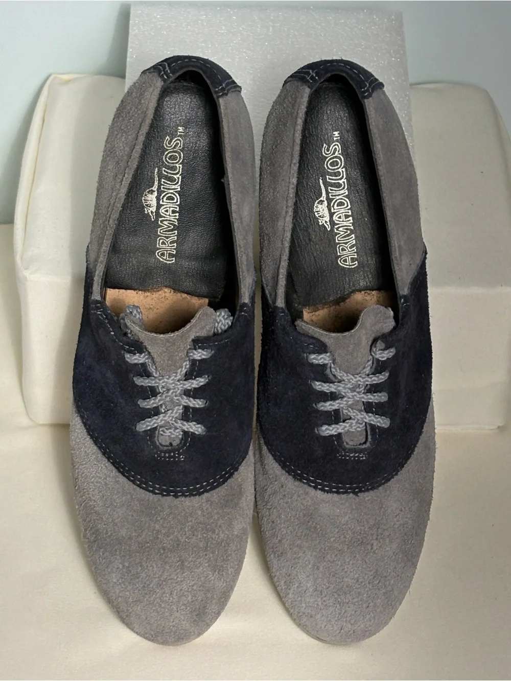 Women’s Armadillo Two-Tone Gray&Navy Suede Oxford Flats-Stylish Casual Loafers